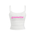 biały top na ramiaczkach z napisem ''goonette''