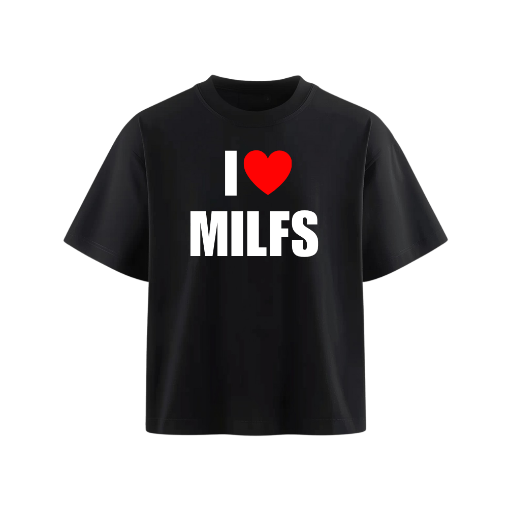 czarna koszulka z napisem ''I LOVE MILFS''