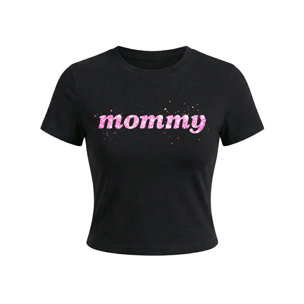czarna koszulka z napisem mommy