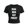 czarna koszulka z napisem REAL MEN EAT PUSSY
