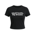 czarna koszulka z napisem small boobs, big dreams