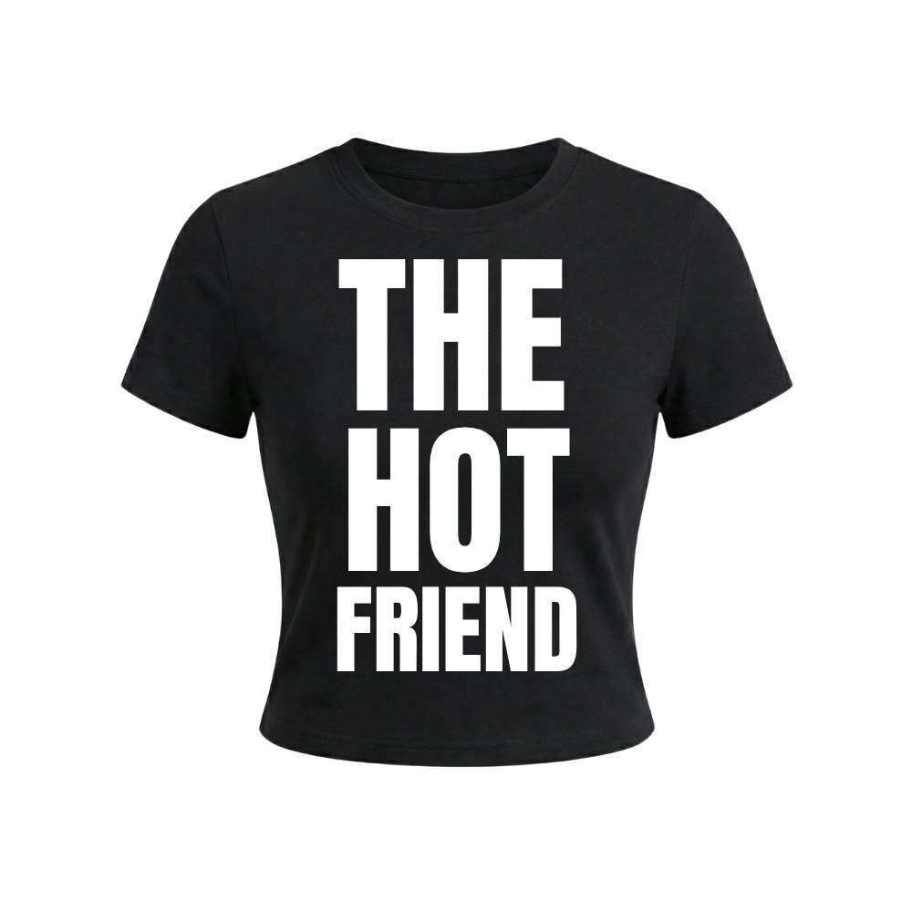 czarna koszulka z napisem "the hot friend"