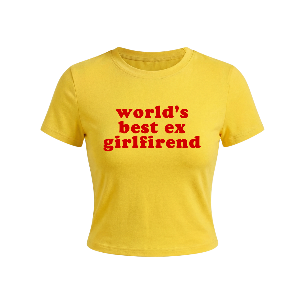 żółta koszulka z napisem "world's best ex girlfriend"